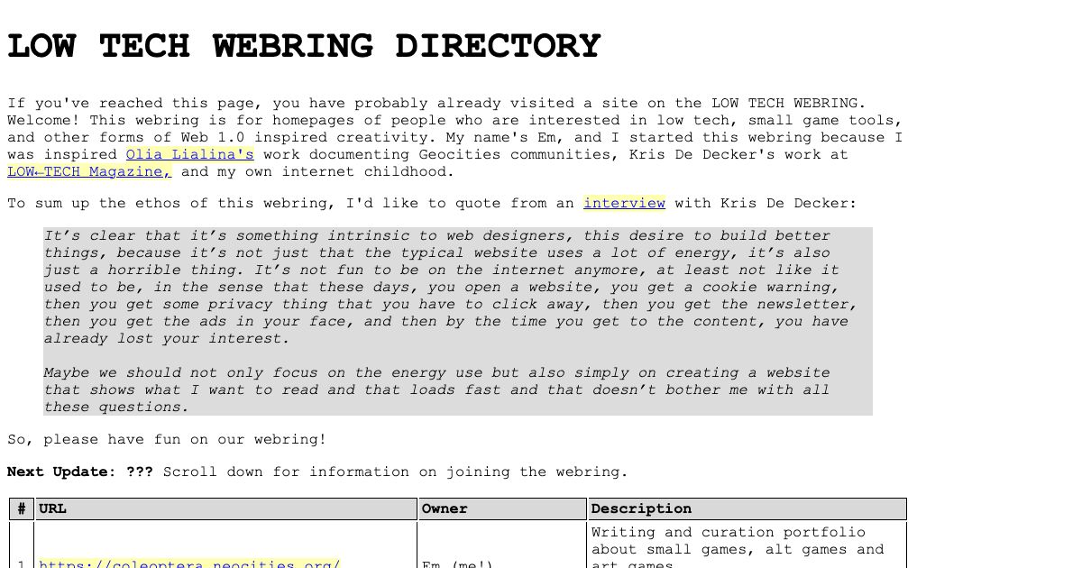 Screenshot of web page.