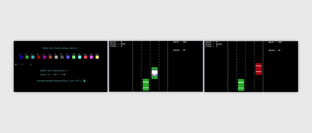 Racing Game by Kay Lerch running in QB64